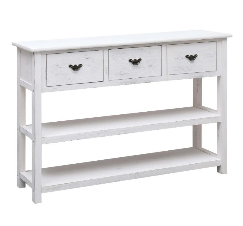 Console 3 Tiroirs Pin Massif Blanc - Style Rural Mexicain