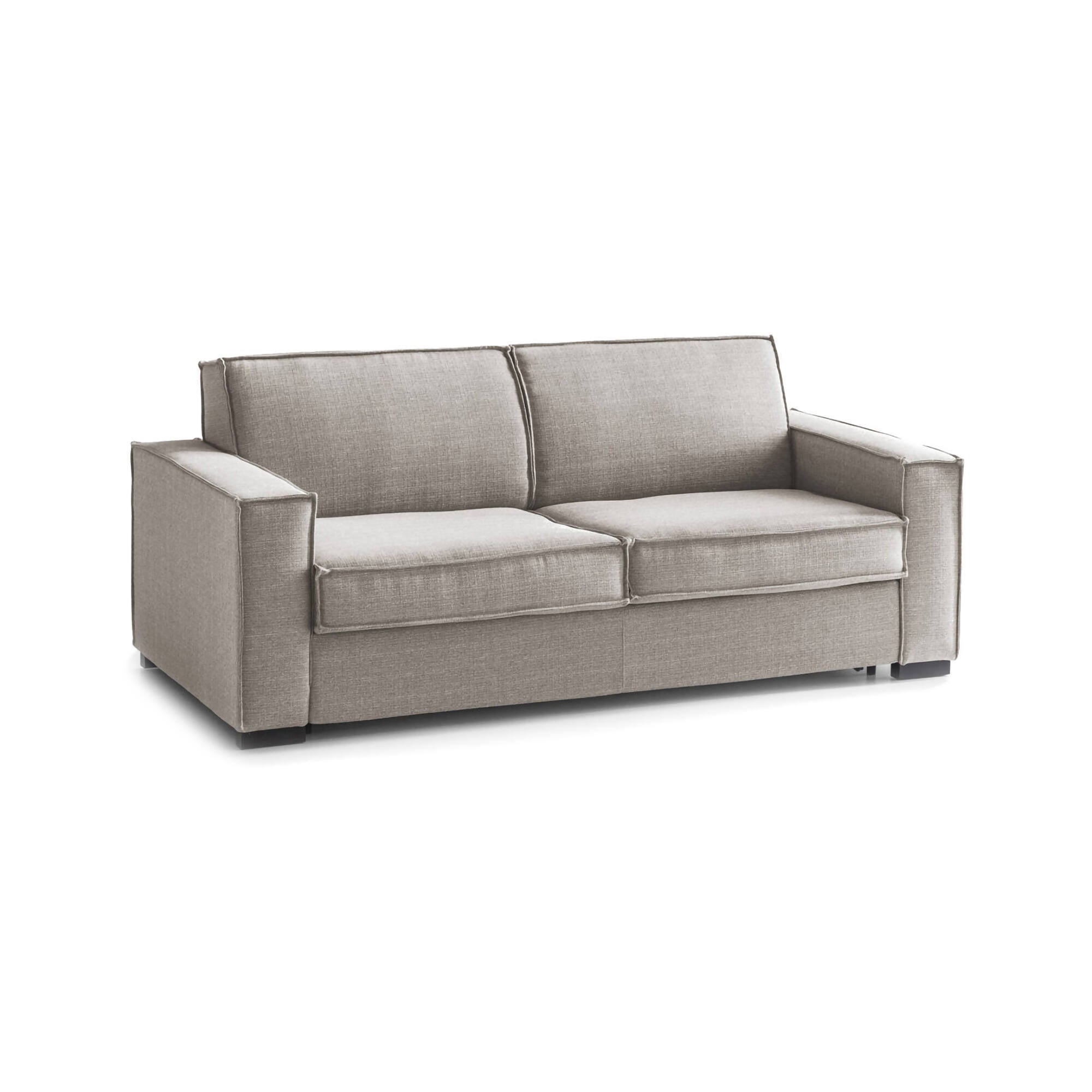 Sofá cama 2 plazas samantha, sofá de salón con apertura giratoria, tejido acolchado con apoyabrazos finos, 100% made in italy, cm 160x95h90, taupe
