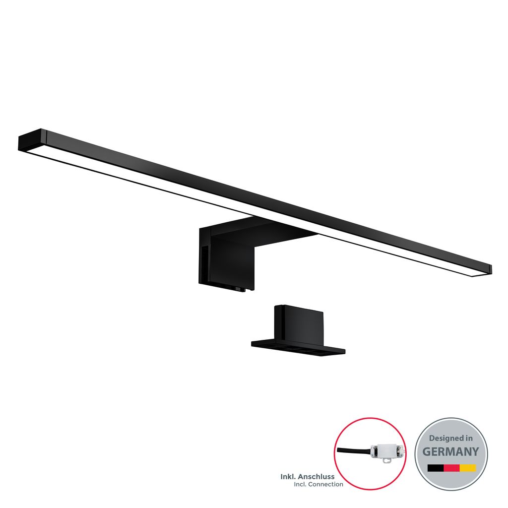 Applique LED Salle de bain - noir - 8W 780lm - 4000K - IP44 - fixation murale et pince miroir - B.K.Licht - 2