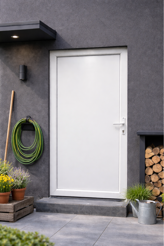 Portoncino d'ingresso bianco basico in PVC L90x H210, Apertura tirare a sinistra (vista interna)