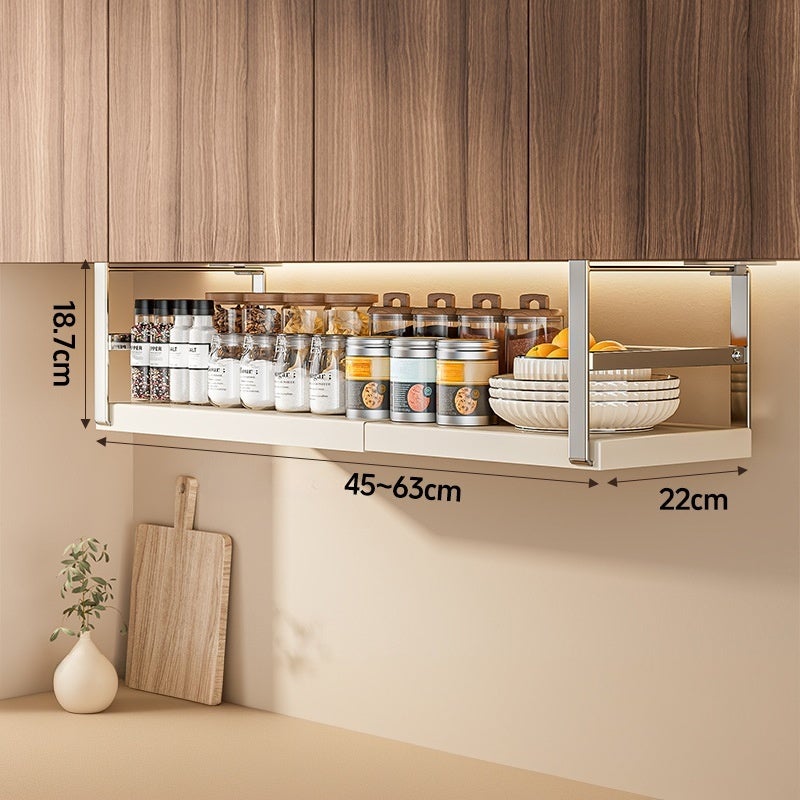Porte-épices mural rétractable en acier inoxydable, support de rangement facile à installer et polyvalent, acier inoxydable blanc 45-63*22*18.7 cm - 9