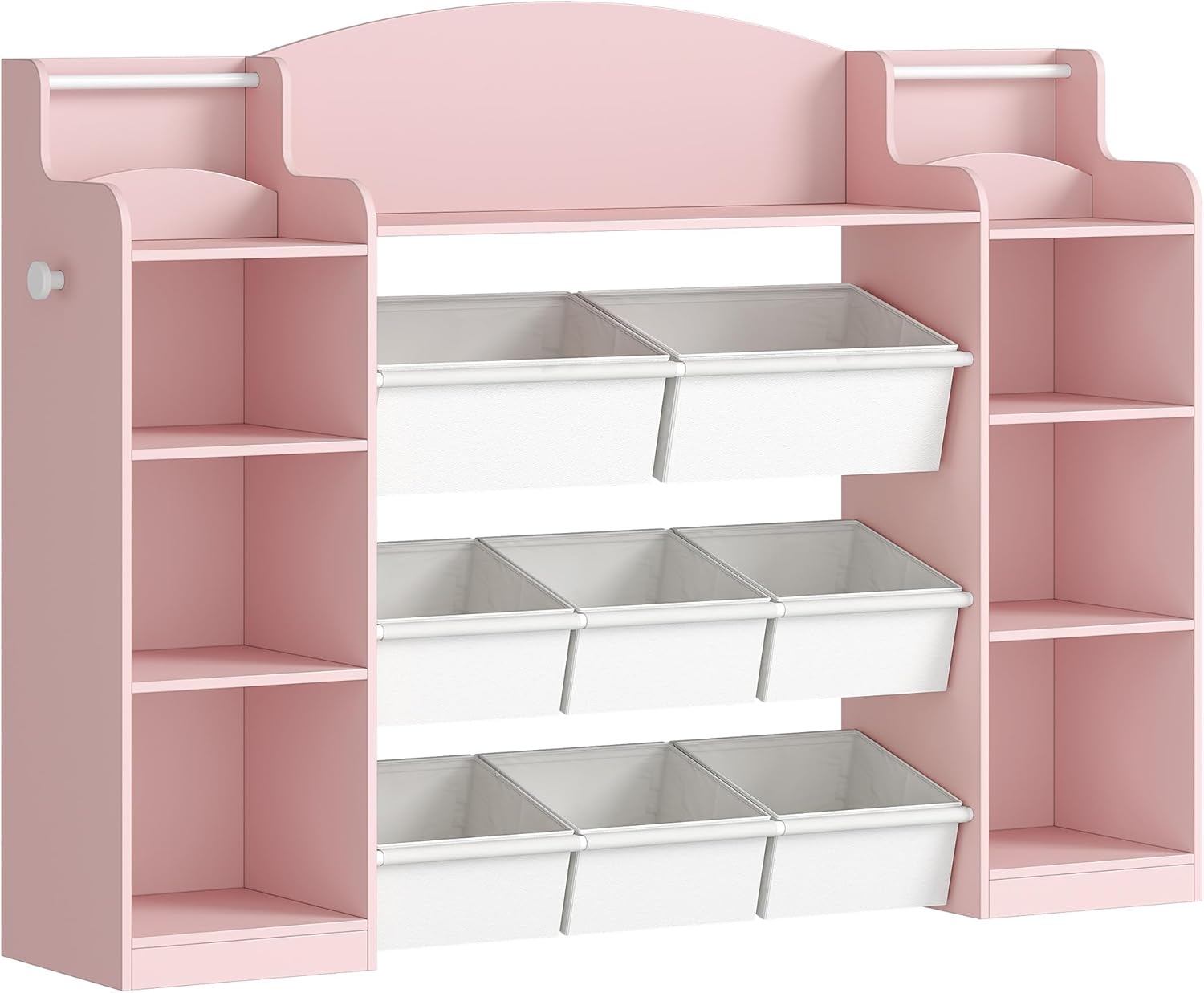 Estante Infantil em Madeira com 8 Caixas em Tecido Não Tecido,Organizador de Brinquedos para Quarto Infantil, Sala de Estar ou Espaço de Estudo,Rosa - 9