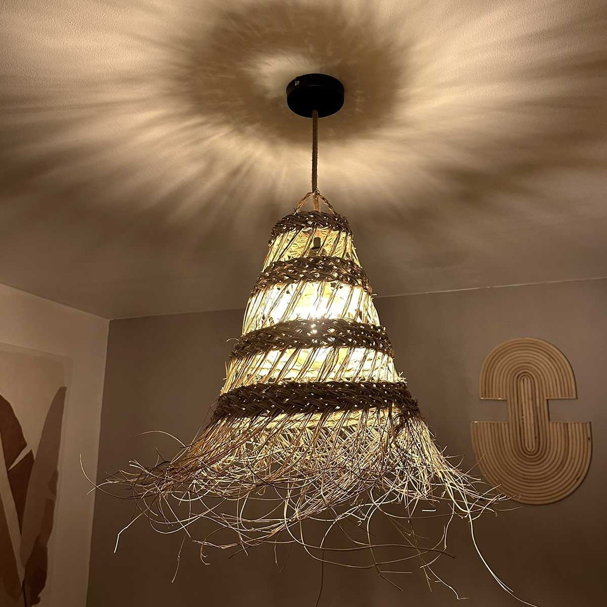Abat-jour en paille pour lustre dôme L en fibre alfa ou Doum du