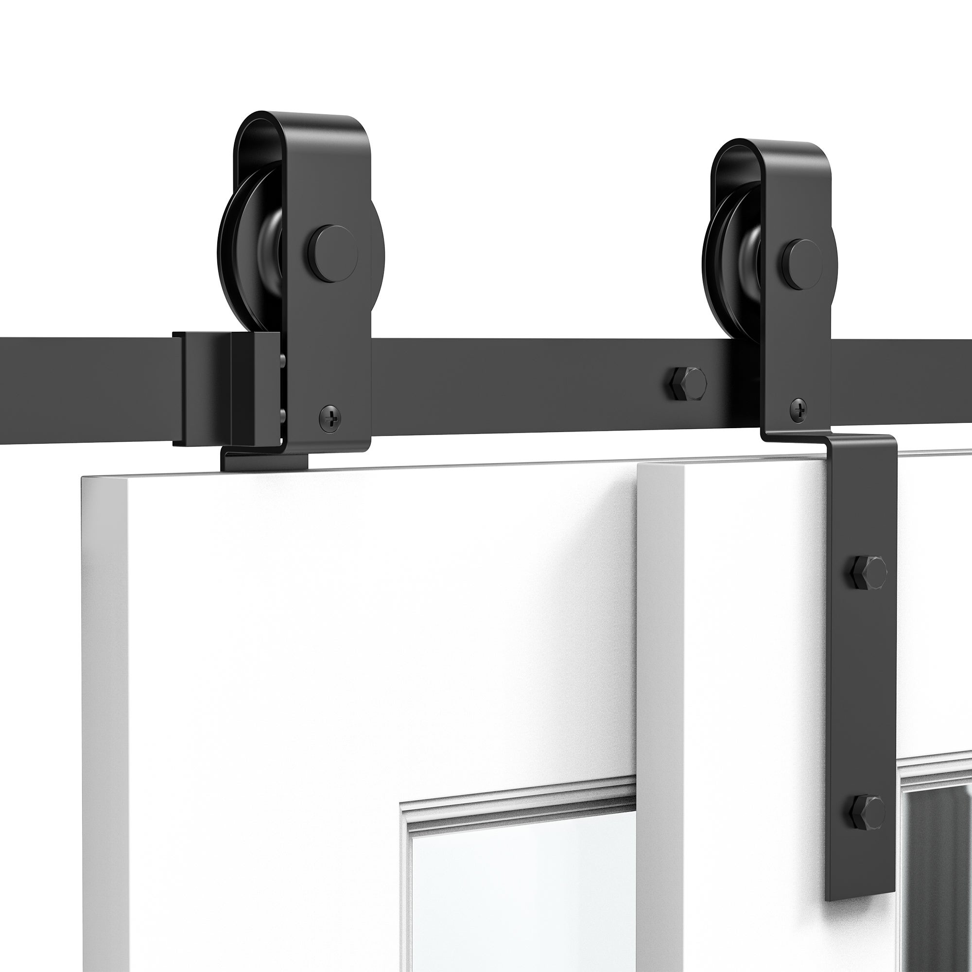 Système de porte coulissante pour portes coulissantes en bois, rail avec 9 accessoires, acier au carbone, noir - 6