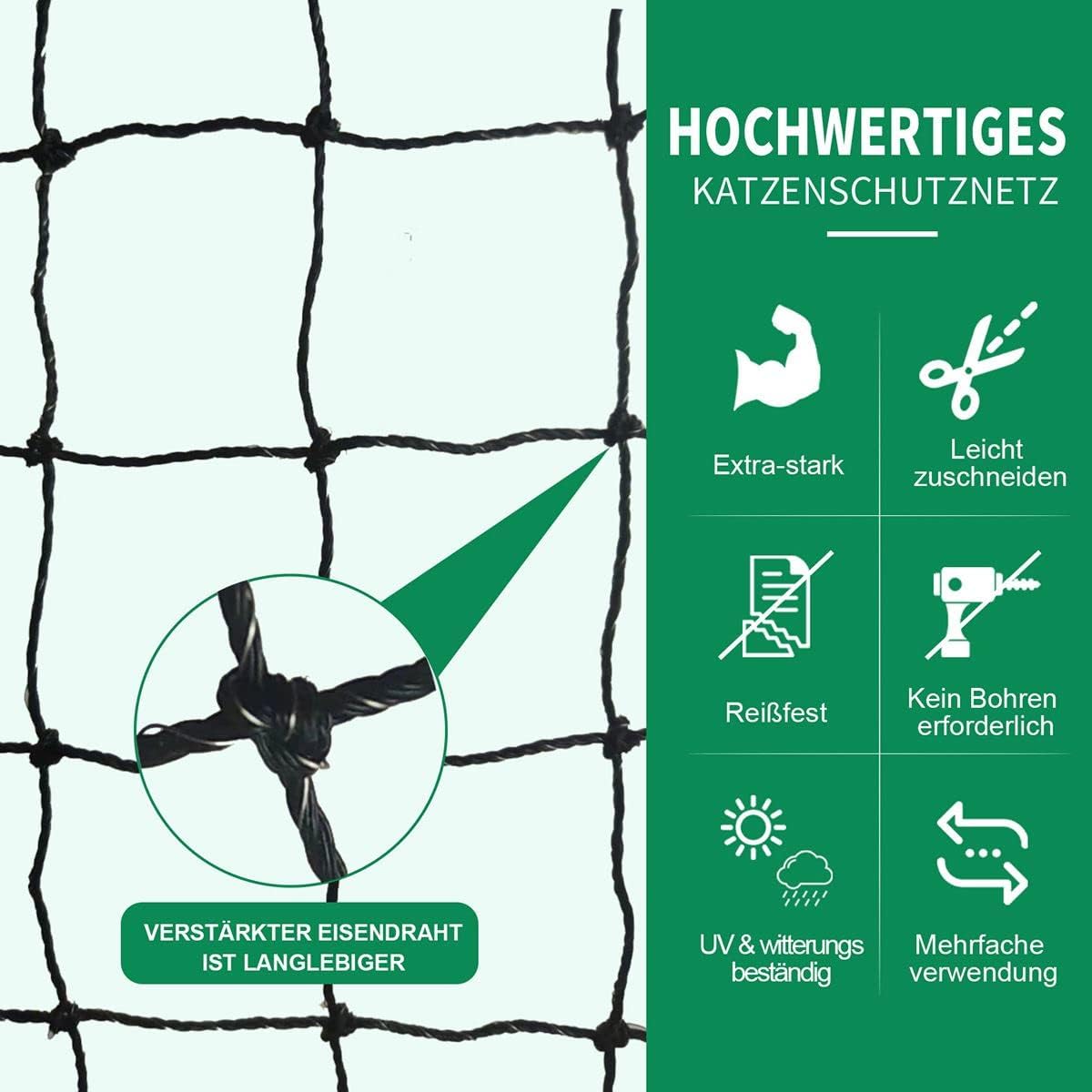 Filet de Protection pour Chat, 8x3m, Renforcé, Résistant aux Intempéries, Sécurise Balcon, Fenêtres et Terrasses - 4