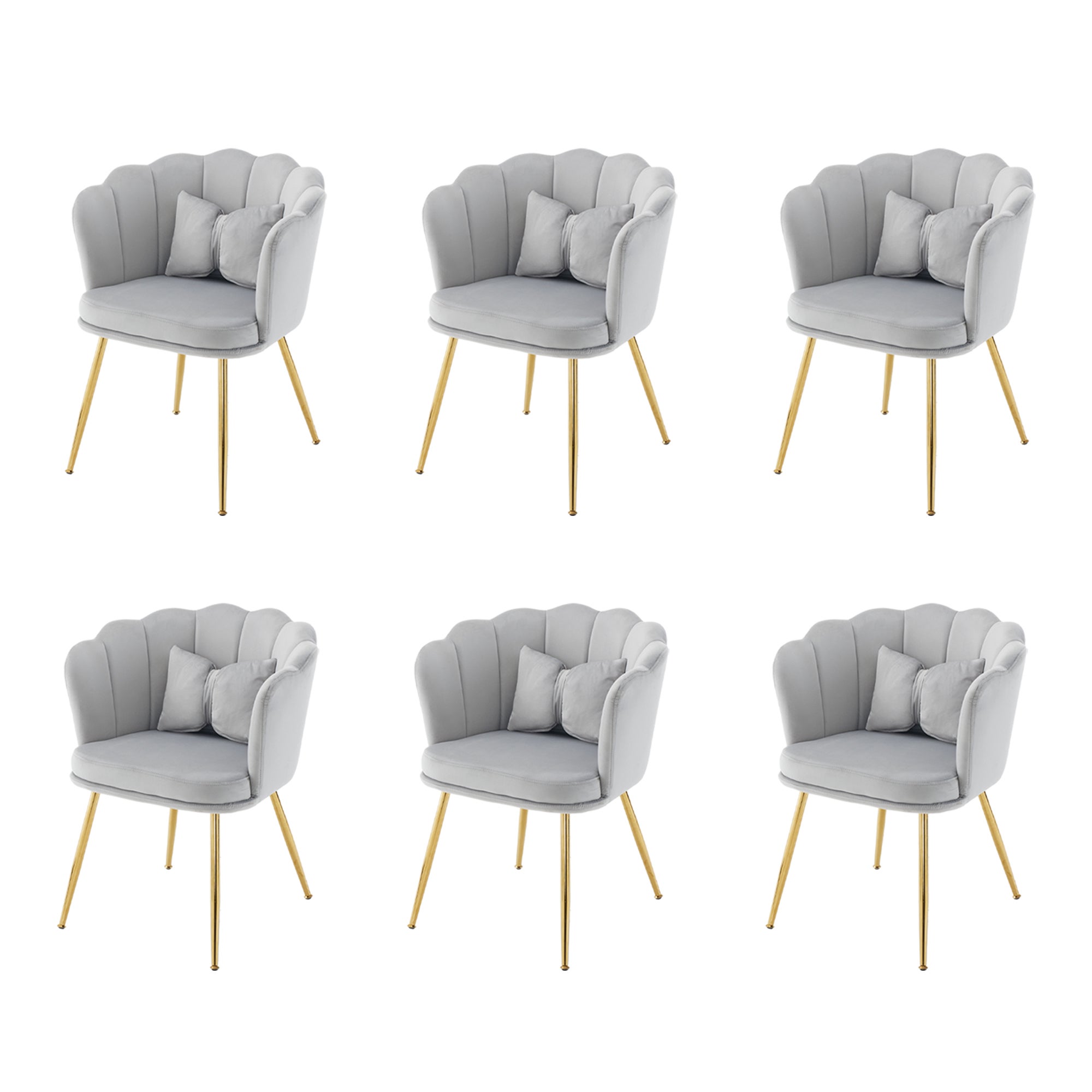 Zestaw 6 krzeseł do jadalni z aksamitu – 62 x 54,5 x 77 cm – z oparciem – nogi metalowe – szary