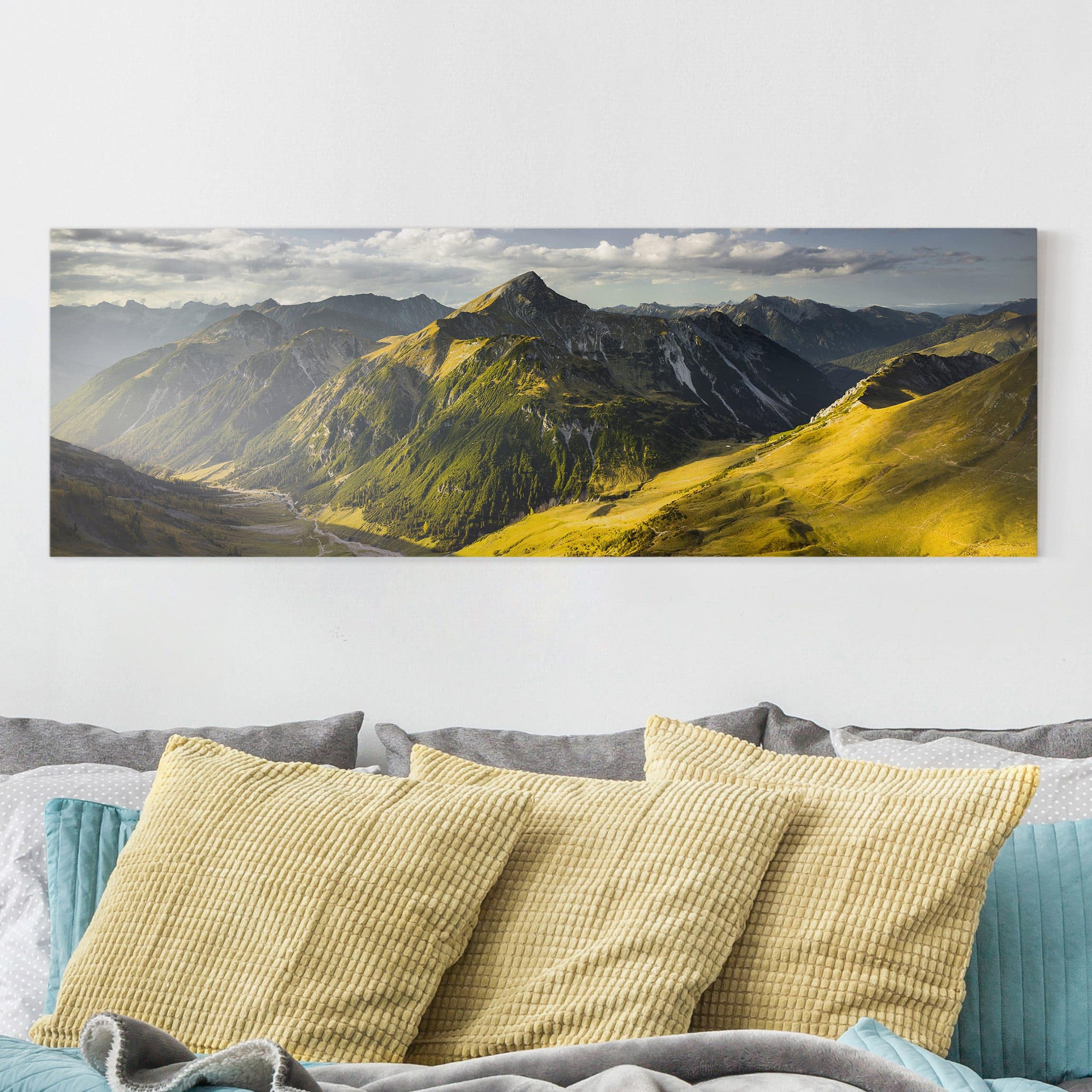 Lienzo cuadro en lienzo bastidor impresion en lienzo verde montaña panorama campestre fotografía 227 dormitorio salón pasillo 150 x 50 cm