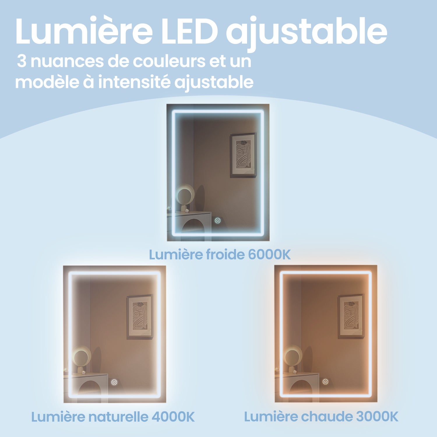 Coiffeuse, avec Grand Miroir LED à Luminosité Réglable, 40 x 118,3 x 145 cm, Blanc - 7