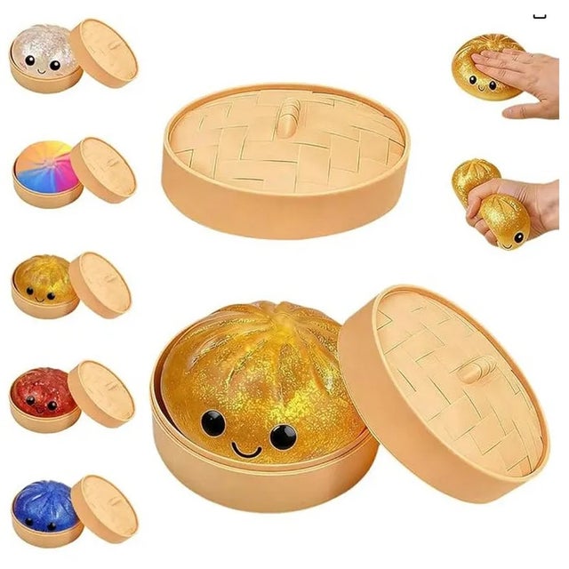 Dumpling Squishy – Jouet géant et moelleux en forme de dumpling, Dumpling mystère, Pâte anti-stress douce pour adultes (Or brillant)