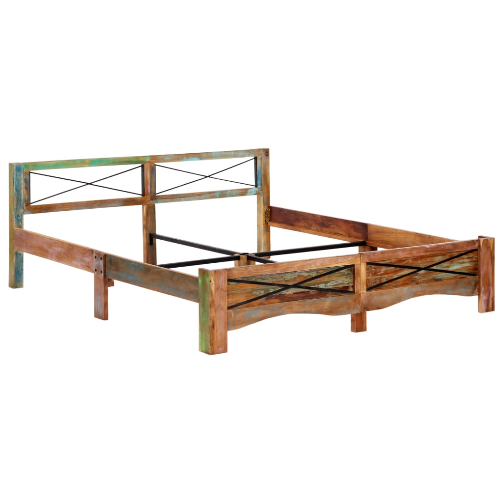 Cadre de lit sans matelas en bois de récupération massif 180 x 200 cm - 9