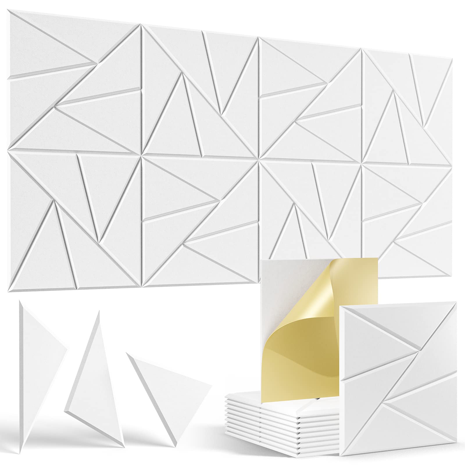 12 szt. samoprzylepnych paneli do izolacji akustycznej i pochłaniania dźwięku do studia, włókno poliestrowe o wysokiej gęstości, 30*30*0,9 cm, białe