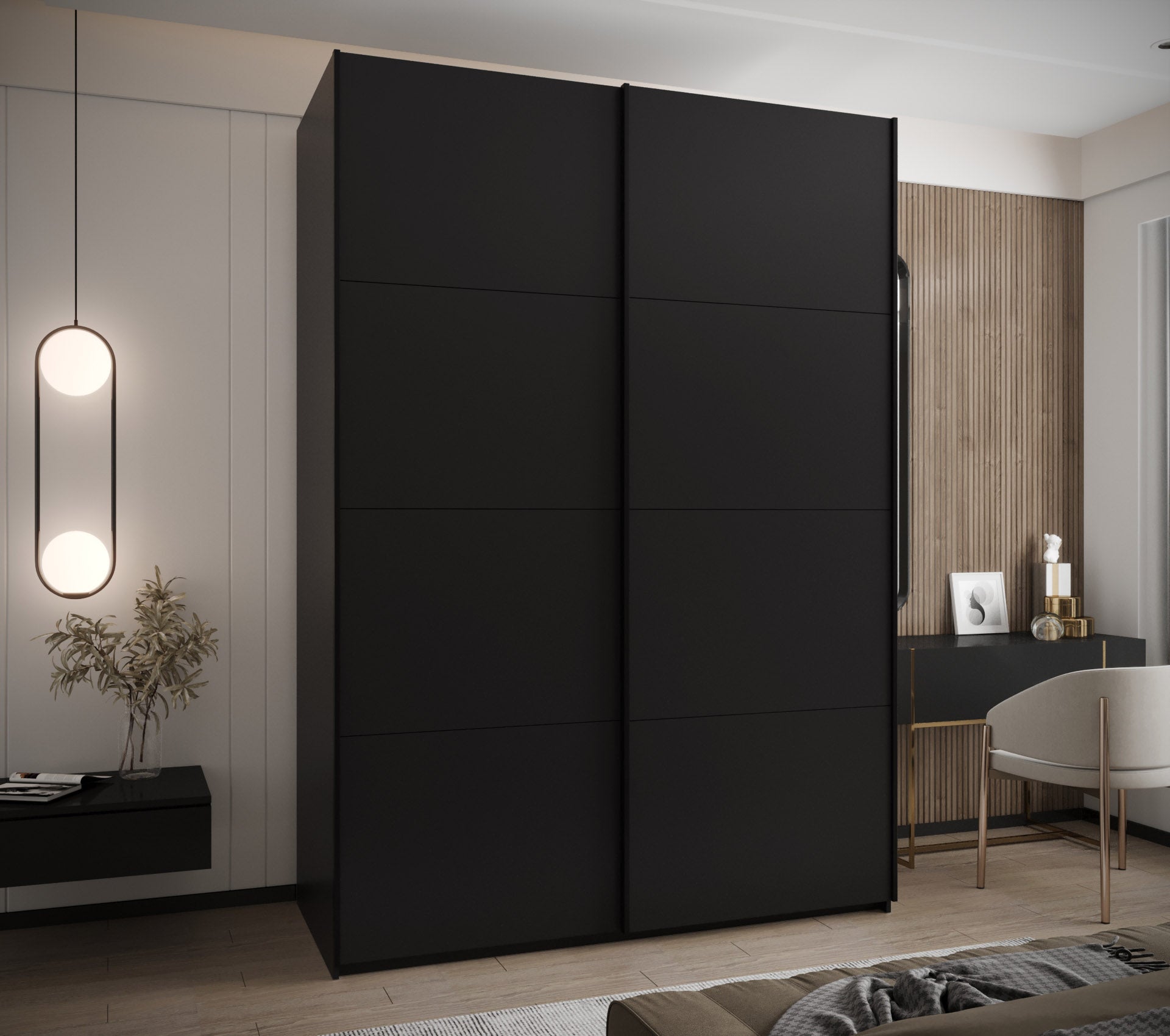 Szafa przesuwna wysoka Lux 1 170 x 64 x 245,5 cm czarny + czarny + u. czarny - Abiks Meble - 2