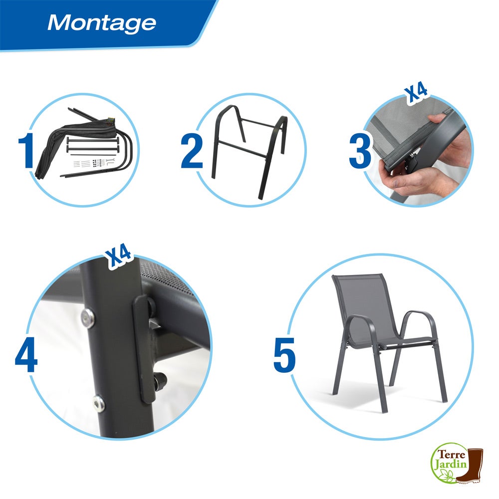 Chaises de jardin empilables - Lot de 4 - Gris Anthracite en textilène - pour l'extérieur - 8