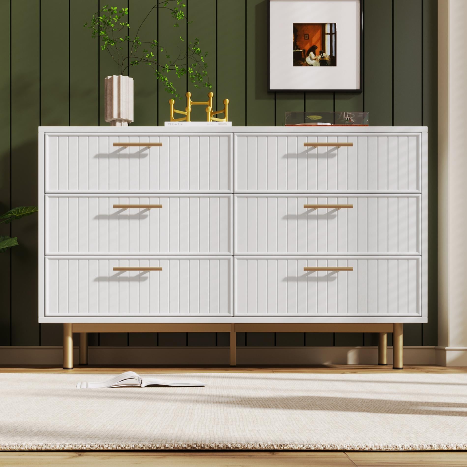 Nowoczesna komoda z 6 szufladami, elegancki design w kolorze białym do sypialni i salonu – komoda z regulowanymi nóżkami – wys. 75/szer. 120/gł. 40 cm