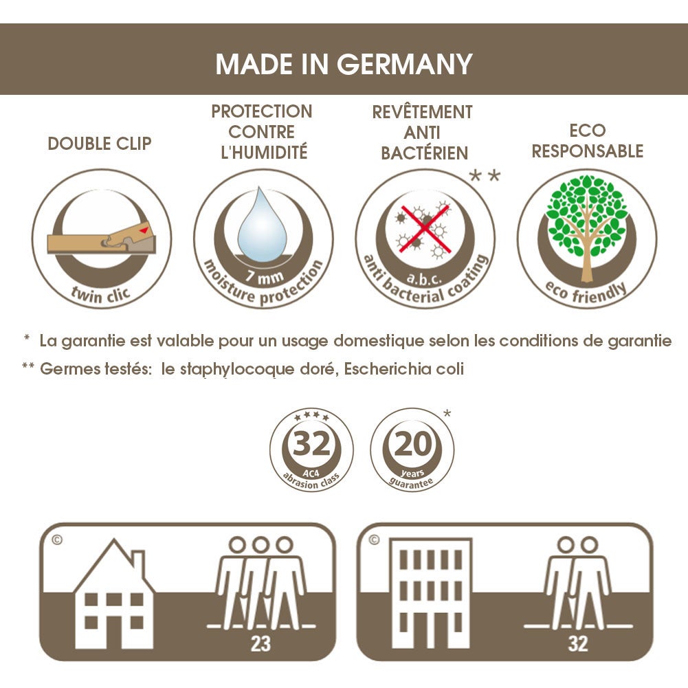 Sol stratifié effet parquet - 8 mm - chêne rude- boite de 9 lames - 2,22 m2 - EH LOFT 8222 - PEFC 70% - 4