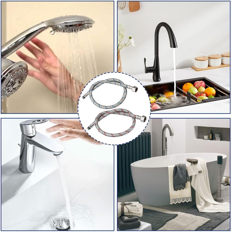 60 CM/Lot de 2 Tuyaux de Raccordement Flexibles Robinets G3/8 x M10,Tressé Acier Inoxydable Rallonge Lavabo Tubes(Rouge et Bleu) - 7