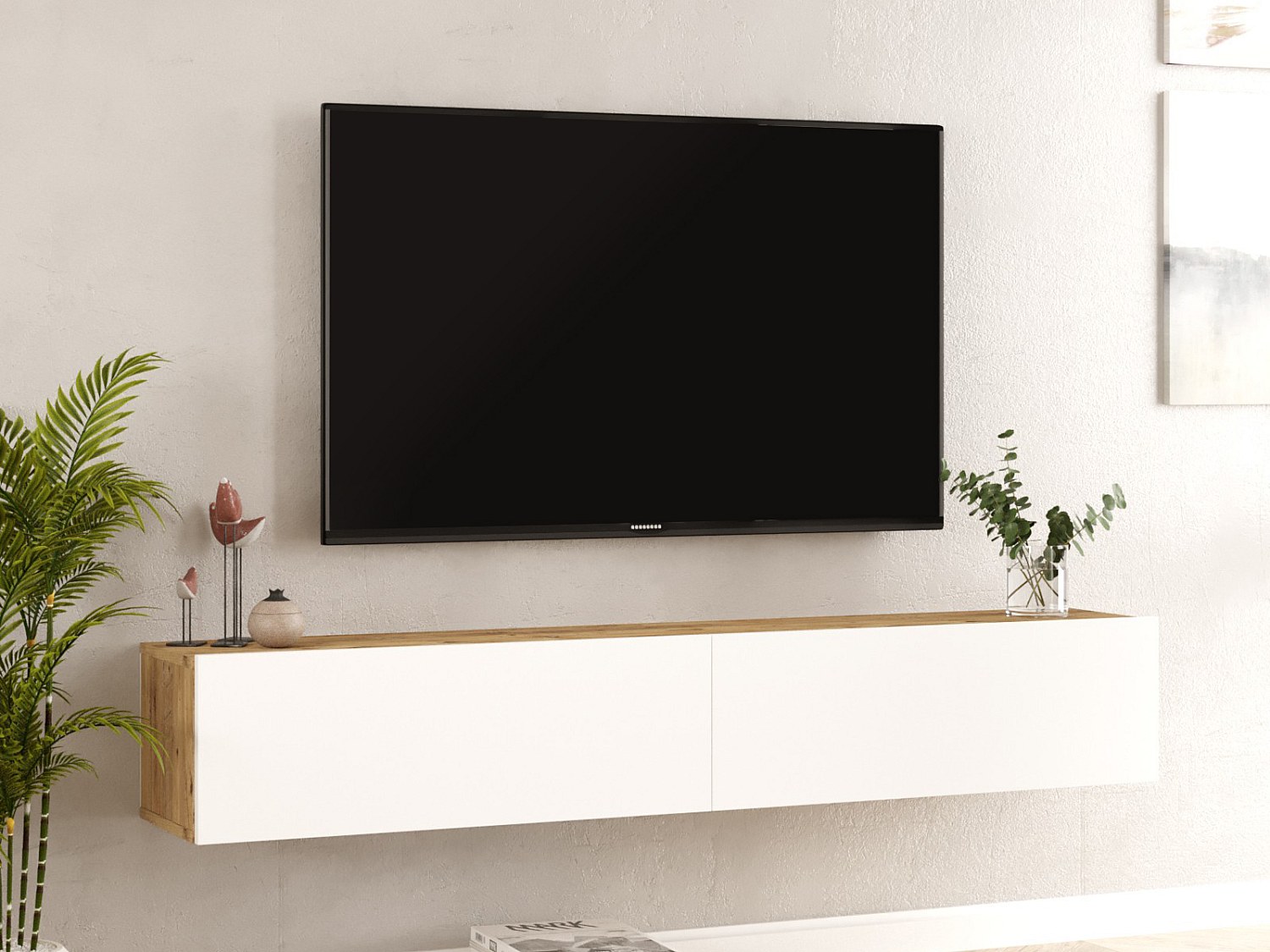 Meuble TV 2 portes battantes Wafo 180cm Bois Naturel et Blanc - 6
