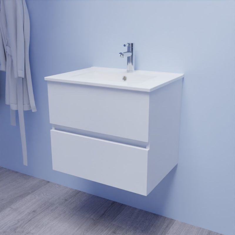Meuble salle de bain suspendu 60 cm ROSALY | coloris : | plan vasque : Céramique - 2
