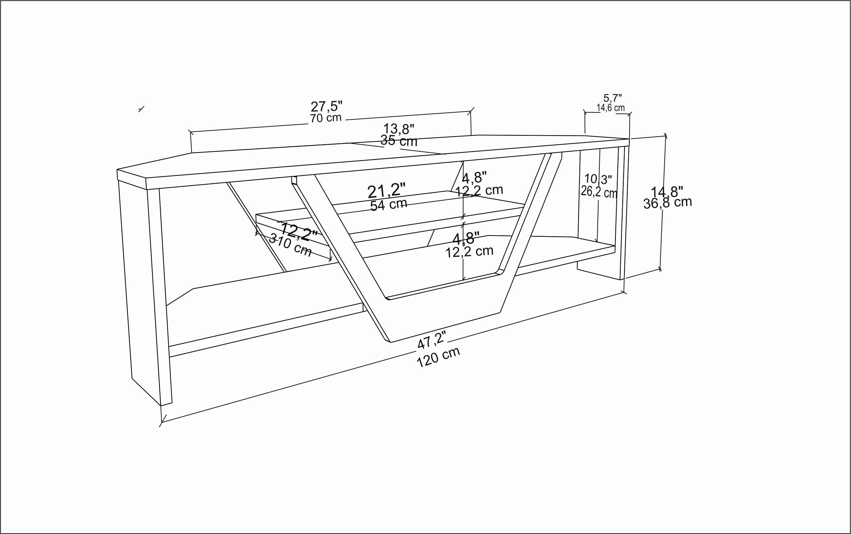 Meuble tv d`angle sares en forme v - etagères ouvertes (oud et noir) - 6
