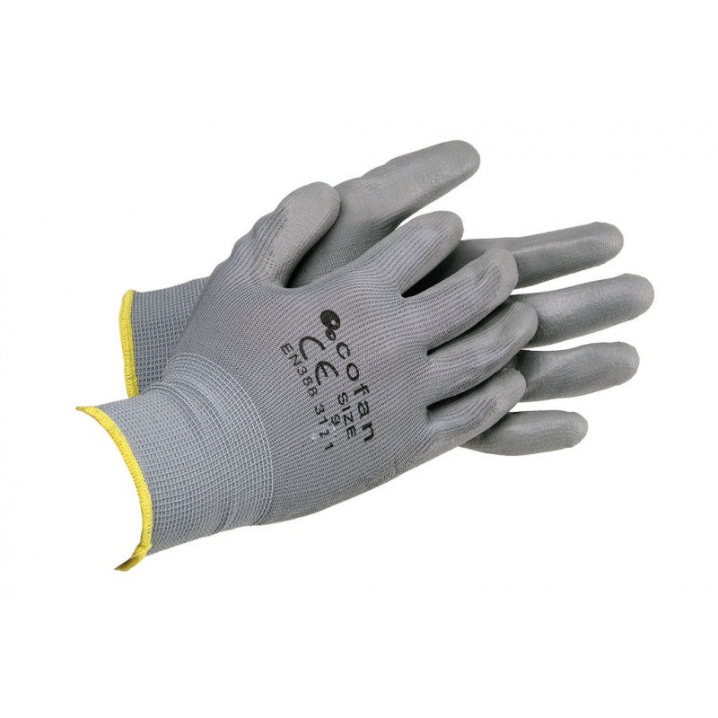 Guanti In Poliestere Con Impregnazione PU - Modello T-9, Colore Nero, Alta Qualità (Confezione Da 12 Paia)