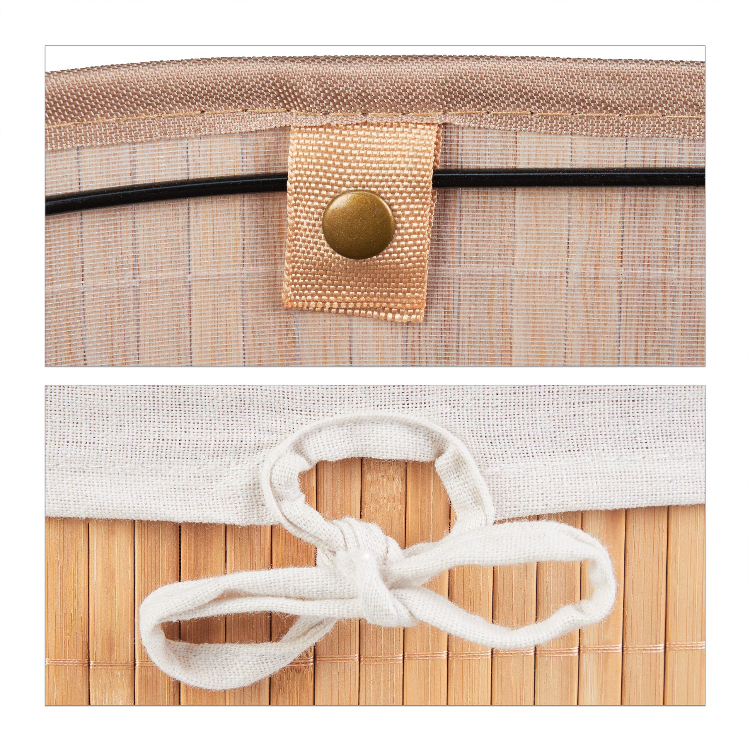 2 x cesto para roupa suja em bambu, oval, 46 l, dobrável, com tampa, HBT: 55 x 42 x 32 cm, natural - 8