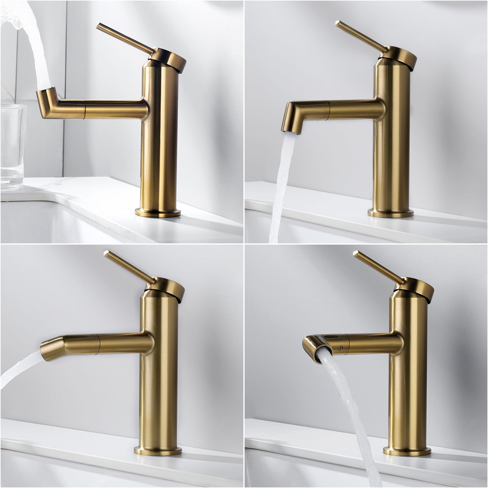 Auralum Max Colonne douche en laiton Bronze Rétro,Douche avec Mitigeur Mécanique,Hauteur Réglable+Robinet Lavabo Pivotant 360°,Eau Chaude/Froide,Doré - 6