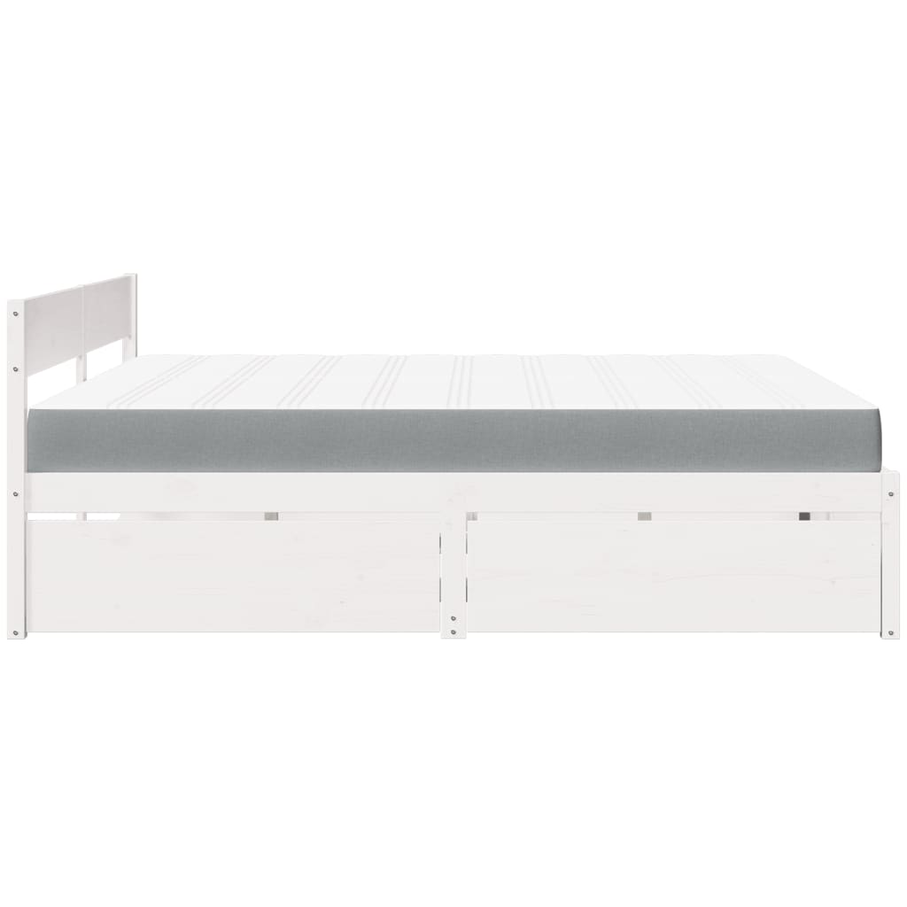Lit avec tiroirs et matelas, blanc, en bois massif de pin, pour la chambre, 200 × 200 cm - 5