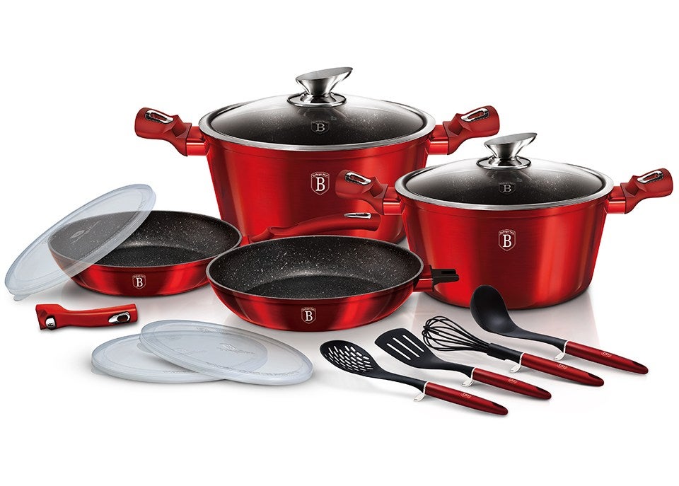 Berlinger Haus  Vajilla Con Superficie De Mármol 13 Piezas Burgundy Metallic Line I Burdeos/Rojo/Carne , Leroy Merlin