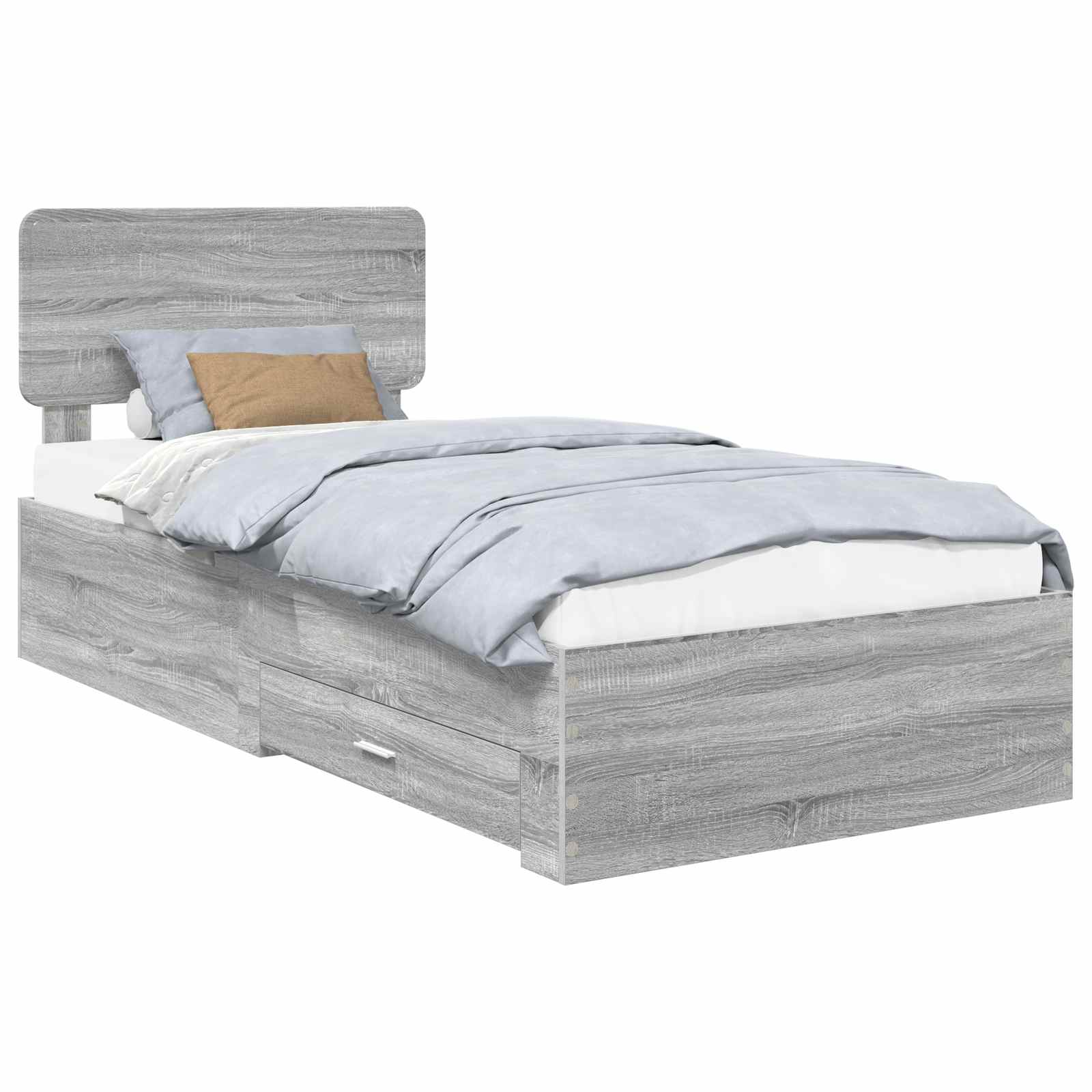 Cadre de lit gris 75 x 190 cm, panneau de bois - 2
