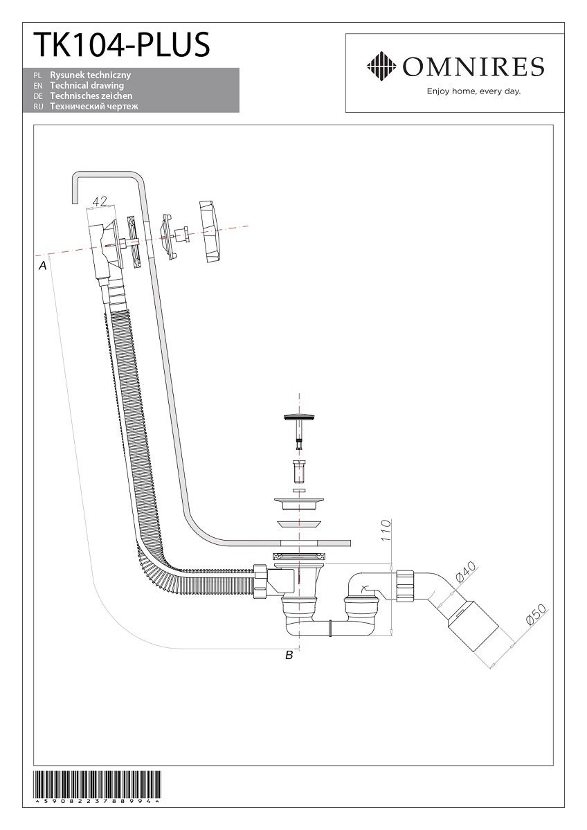 Ensemble de vidange de baignoire avec bonde extra-plat en laiton - Bronze antique - 2