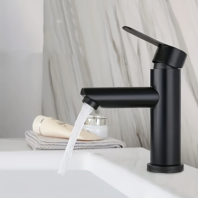 1 elegante grifo de lavabo de acero inoxidable negro, con agua fría y caliente, apto para cocina (sin suministro de agua).