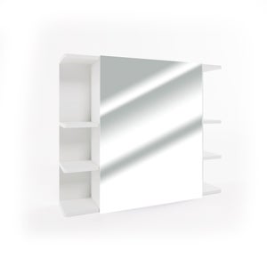 Specchio Contenitore Bagno Leopold, Bianco, 60x59.2 Cm, Con Ripiano E Anta A Specchio, Per Ottimizzare Lo Spazio