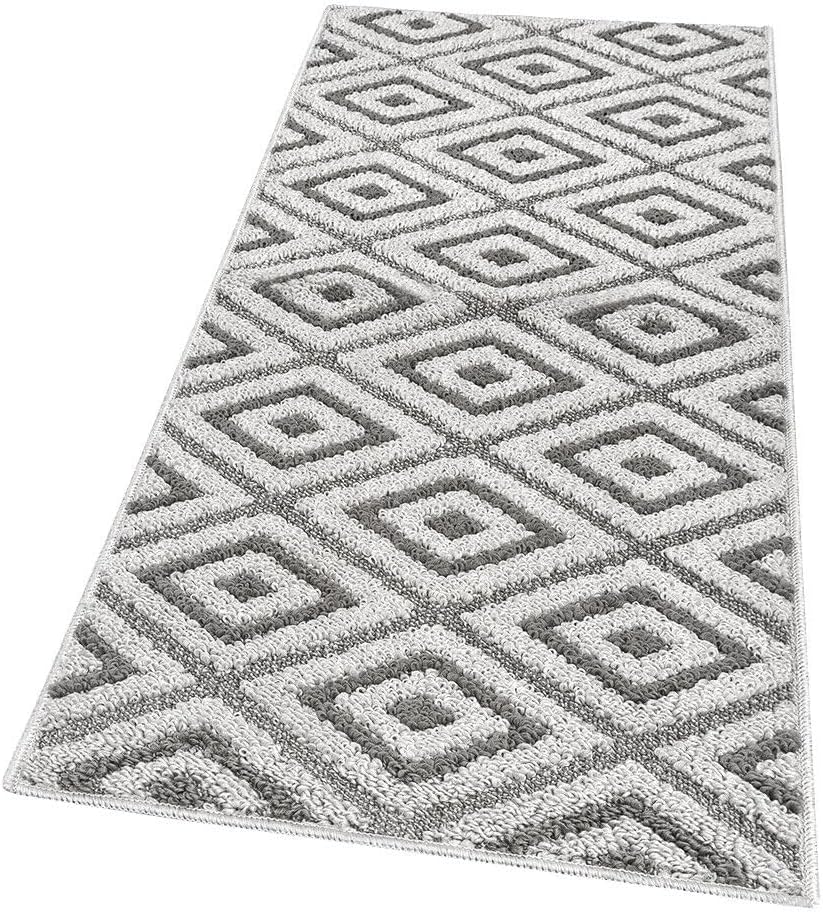 Dywan Kuchenny 50x115 cm Antypoślizgowa 100% Made in Italy Zmywalny Nowoczesny Trójwymiarowe Romby Szary