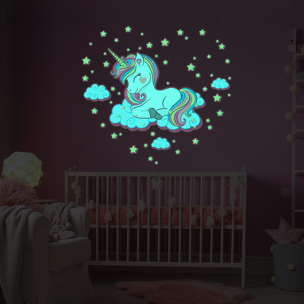 Adesivi fosforescente unicorno tra le nuvole - Sticker adesivo - adesivi murali - 70x80cm - 6