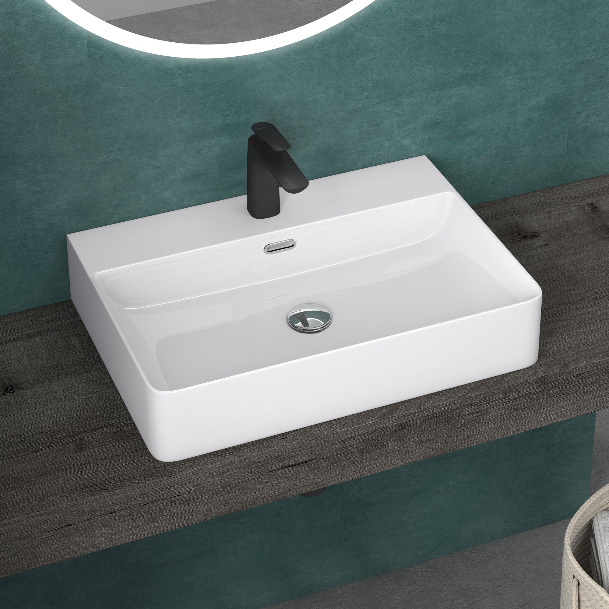 Meuble Salle De Bain Suspendu Blanc Mat 100x48x50cm Doporro - Ensemble 2 Pièces Avec Lavabo En Fonte Minérale Design Aqualis