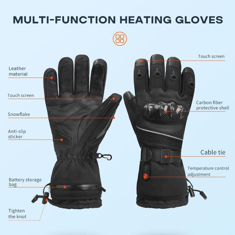 Gant Moto Chauffant 4000mäH Respirant Coupe-Vent - Réglage 3 Niveaux Écran Tactile pour Ski, Randonnée, Patinage & Sports Extérieur - 3