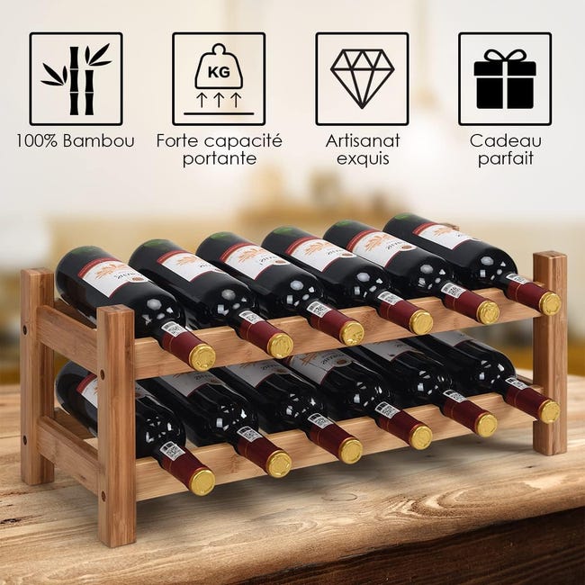 Casier à vin en Bambou, Support d'affichage de 20 Bouteilles, étagères Casier à vin en Bambou, Support d'affichage de 20 Bouteilles, étagères