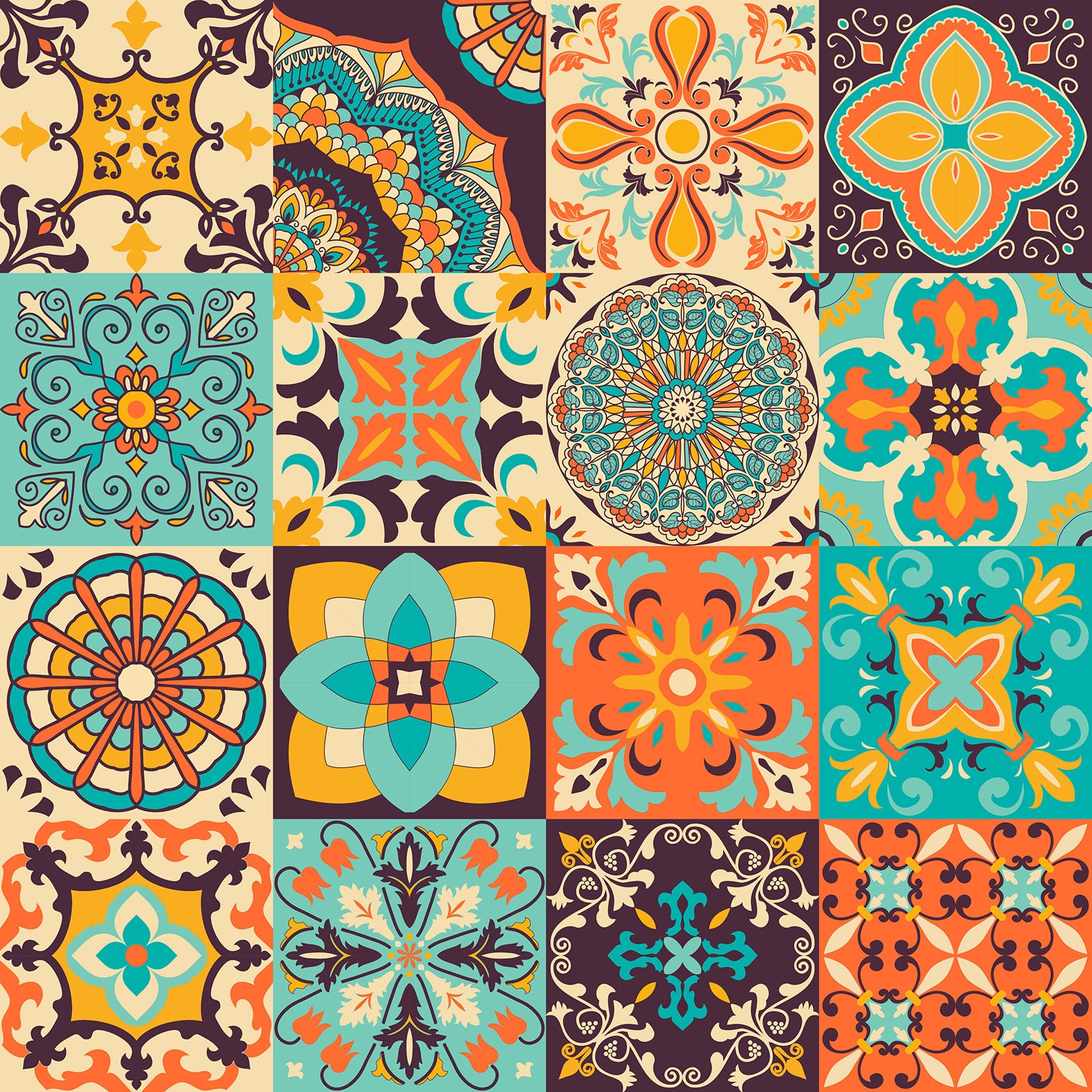 Crédence adhésive sticker décoratif pour cuisine - Effet carreaux de ciment - Adhésif BRILLANT - 60x60 cm - 2
