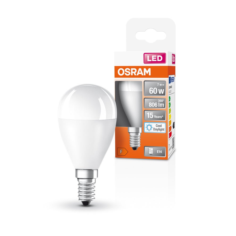Ampoule LED Osram, Mini Form Classic Mini Ball, 60 Watts Remplacement, E14, P-Shape, 6500 Kelvin, Cold Daylight, Matt, Pack Single - 4