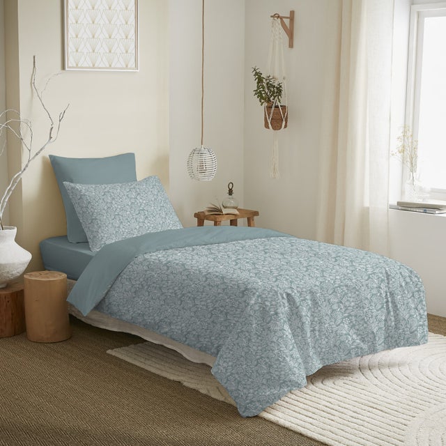 Pack complet housse de couette réversible pour lit 90 x 190 cm Céleste glacier