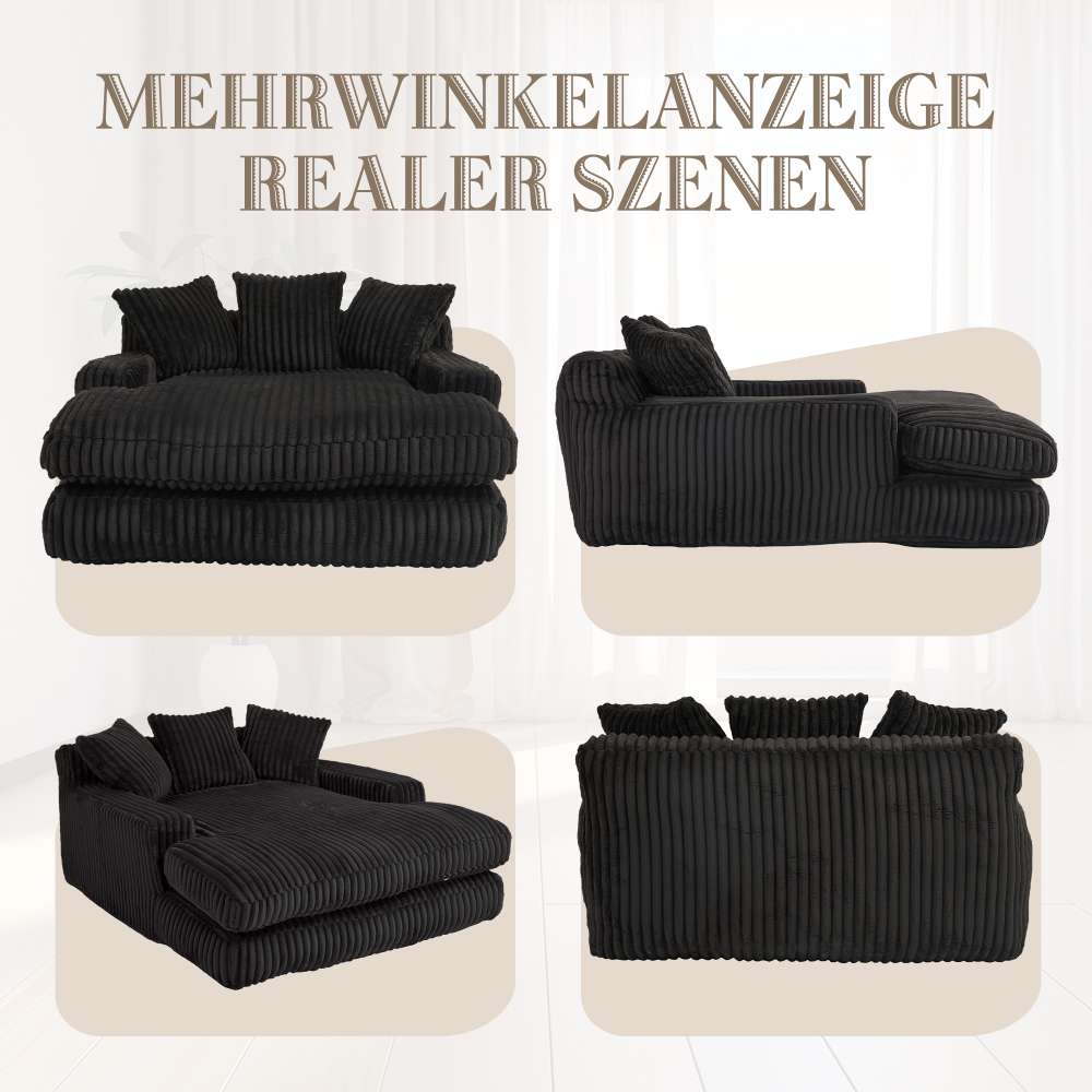 Canapé-lit en velours côtelé moderne – Canapé nuage noir avec 3 coussins, sofa de sol 1 place confortable pour salon, appartement, bureau - 5