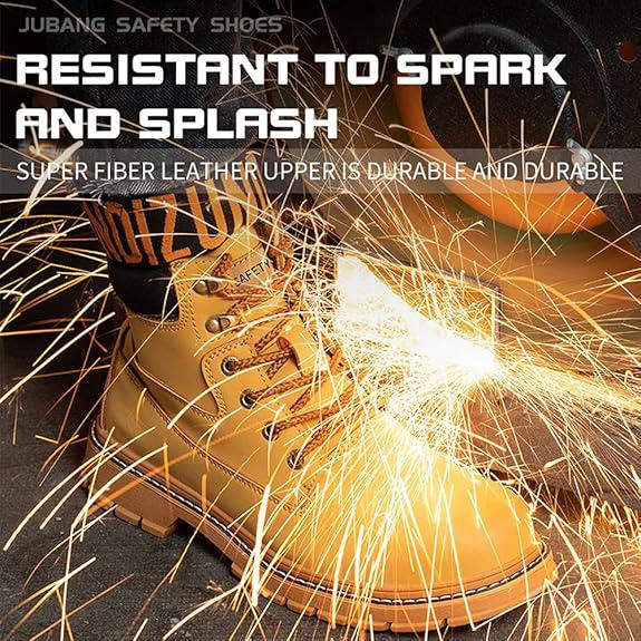 Chaussure de Securite Homme Femmes Bottes de Travail Cuir Imperméables Legere Embout en Acier Bottes de Sécurité Indestructible Protection Jaune 41 - 5