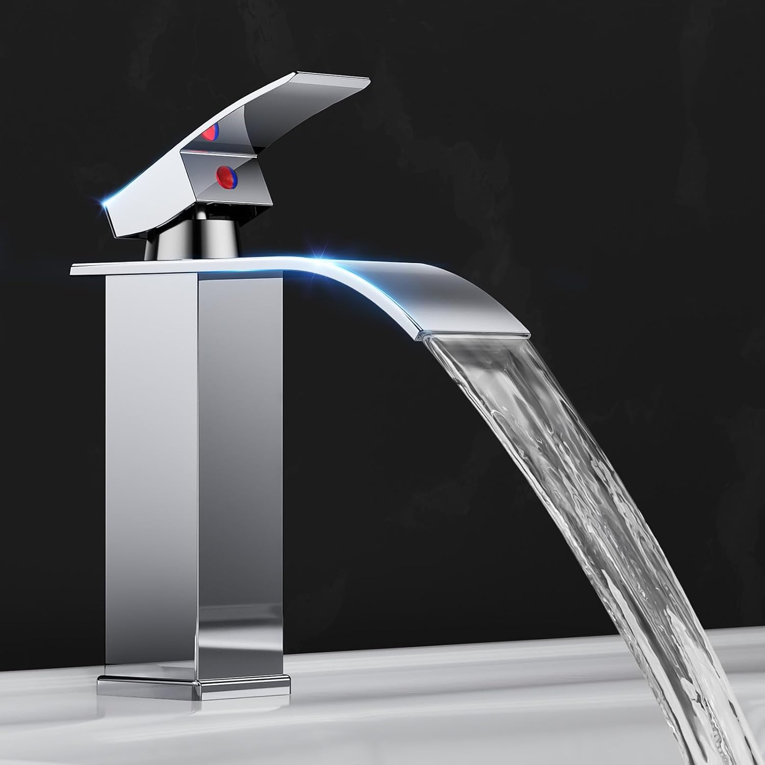 Bateria umywalkowa, bateria umywalkowa kaskadowa ze stali nierdzewnej, dostępna ciepła i zimna woda chromowana (zawiera wąż 61 cm)