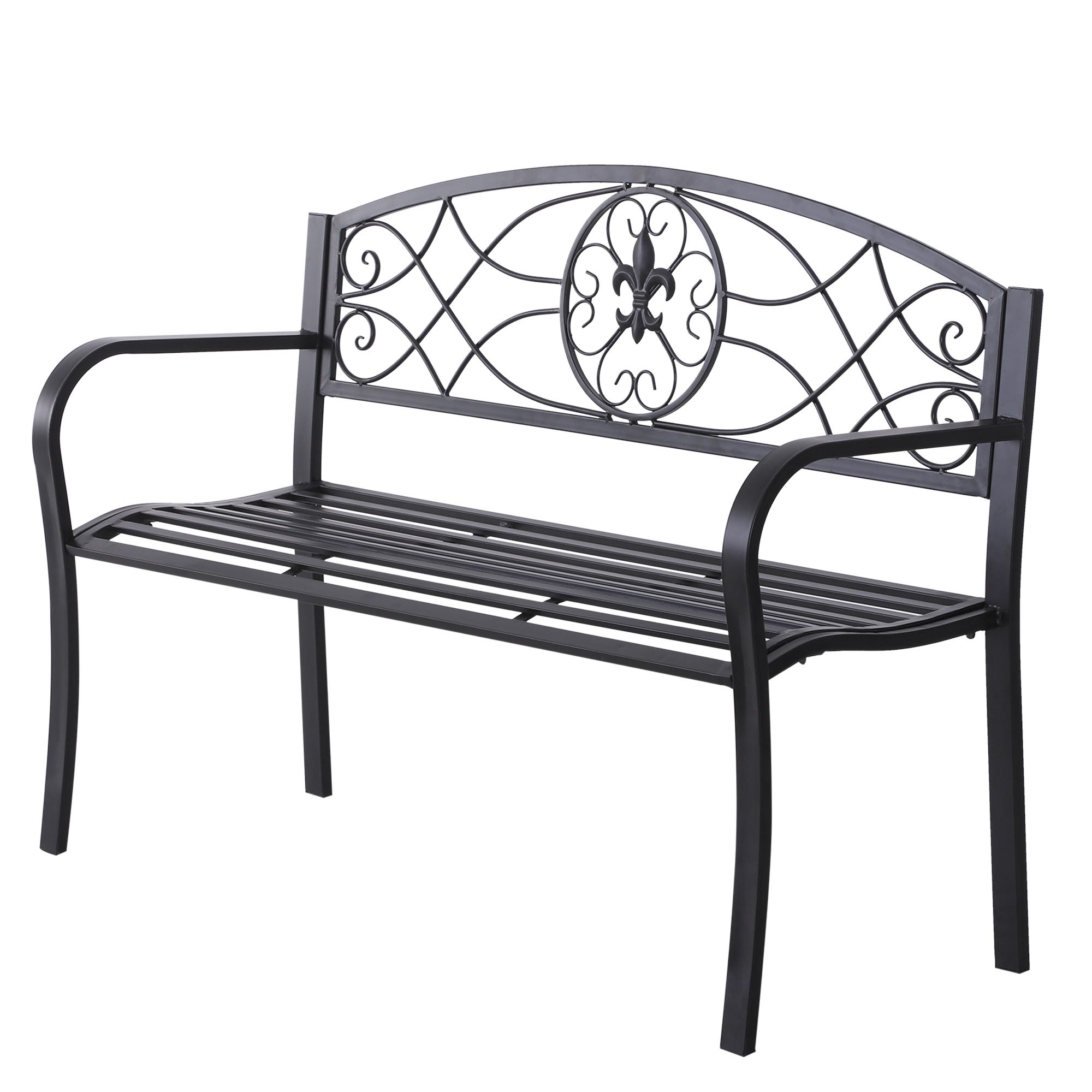 HLC, Panchina da giardino in metallo retrò, a 2 posti, con schienale e braccioli dal design curvo; panchina per il tempo libero per esterni, per giardino, patio, parco, portico e cortile HLC, Panchina da giardino in metallo retrò, a 2 posti, con schienale e braccioli dal design curvo; panchina per il tempo libero per esterni, per giardino, patio, parco, portico e cortile