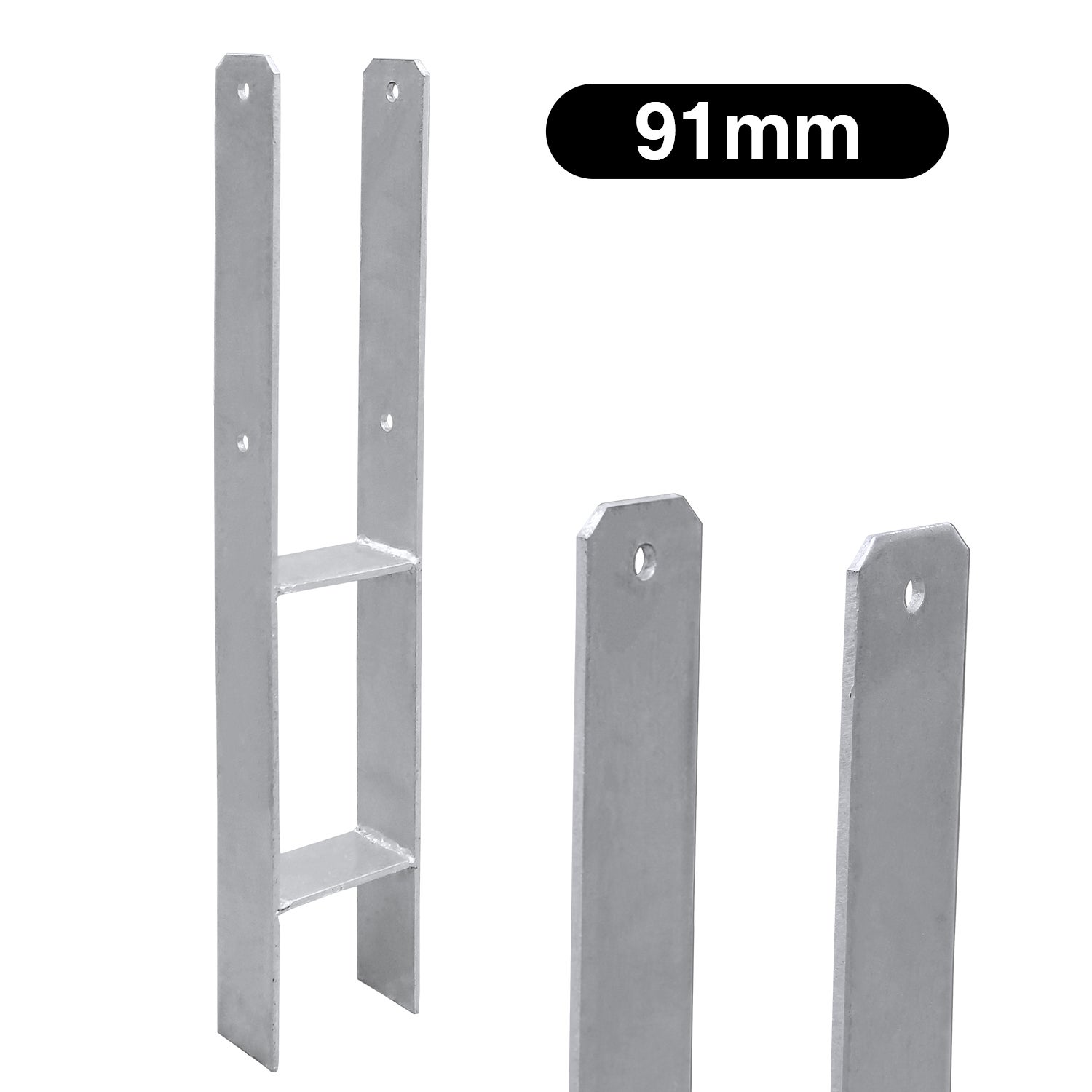Zestaw 2 wsporników słupka w kształcie litery H, wspornika kotwiącego słupka, podstawy słupka kotwiącego, 91 x 600 mm