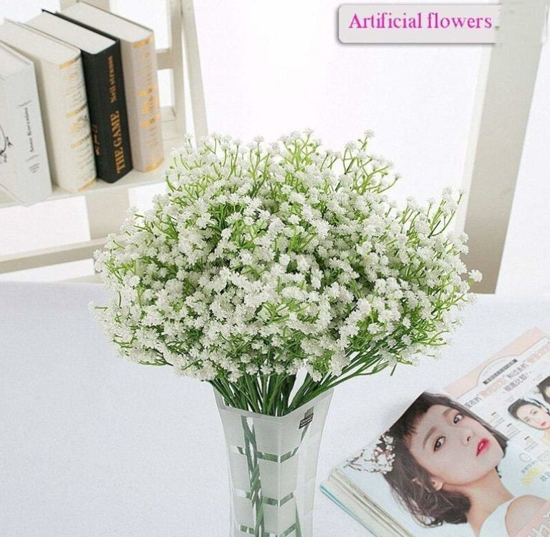 (Blanco) 10 ramos de flores artificiales decorativas de gypsophila de seda sintética para ramos de novia y decoración DIY. - 4