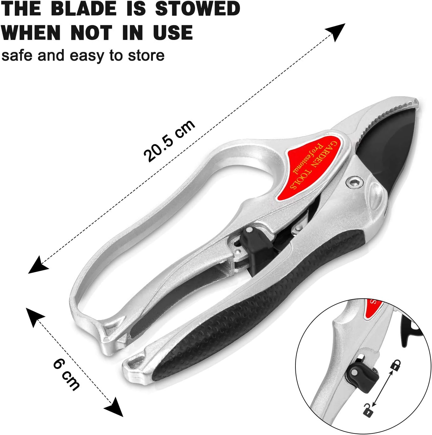 Sécateur Jardin - Anti Glissement poignees, mécanisme de déverrouillage, sécateur Bypass, revêtement antiadhésif,Ciseaux de Jardin Sharp Hand Pruners - 3