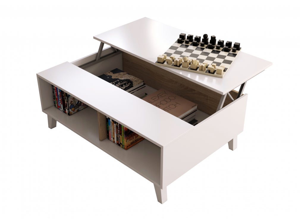 ZAIKEN PLUS Table basse scandinave blanc brillant et decor chene - L 100 cm - 5