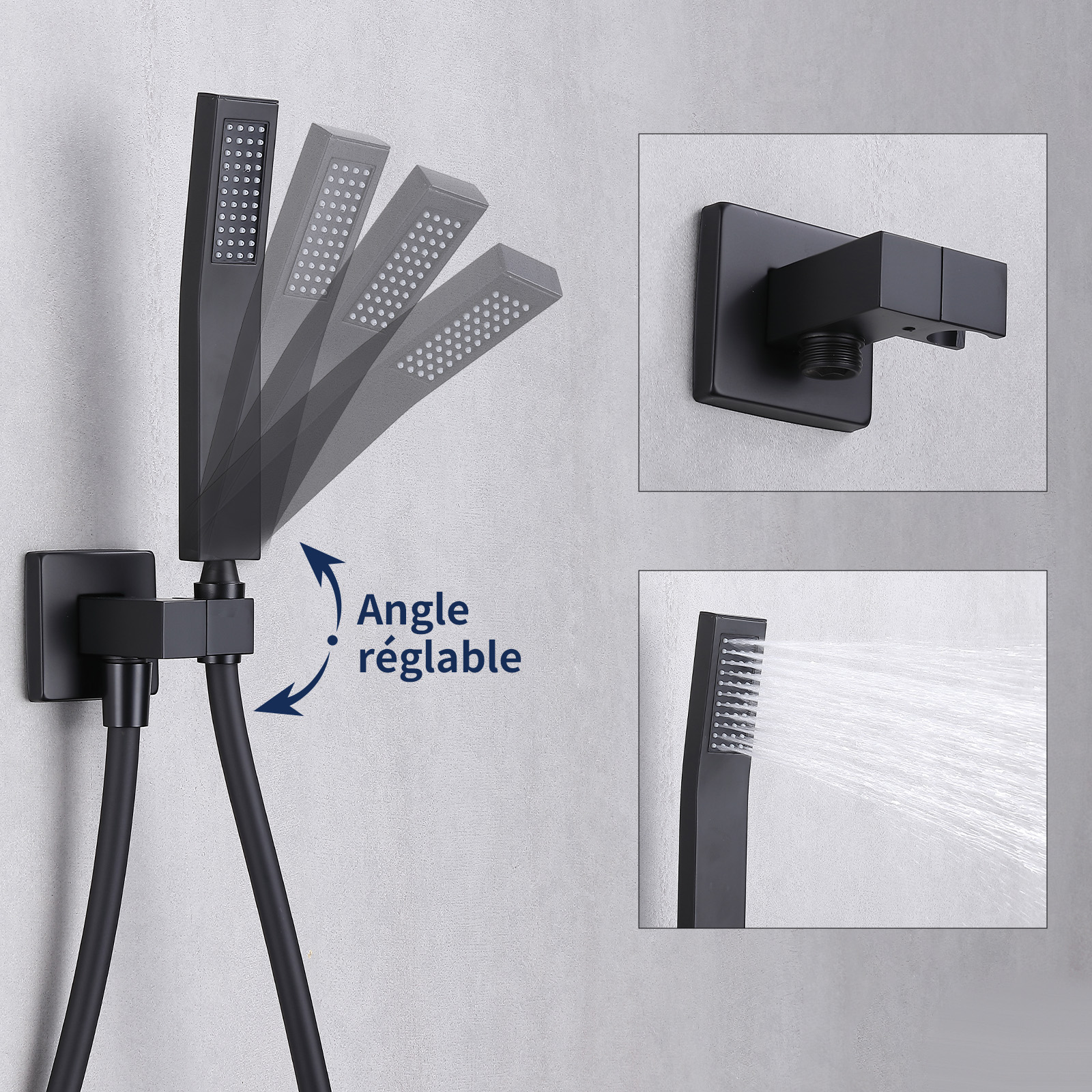 Colonne de Douche Encastrée Ensemble de Douche Mécanique avec Grande Tête de Douche Carrée 12