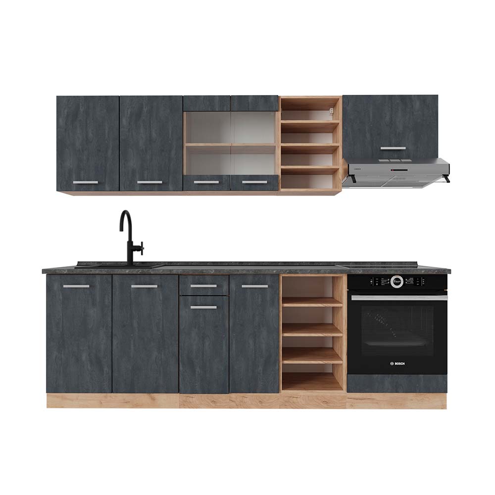 Cuisine Intégrée Vicco – Bloc Raul 240cm – Couleur Anthracite Et Chêne – Moderne Et Fonctionnelle